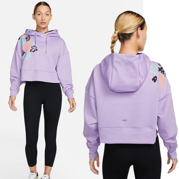 Nike Therma-FIT Crop Lilac Floral Hoodie NWT XL - Picture 2 of 2